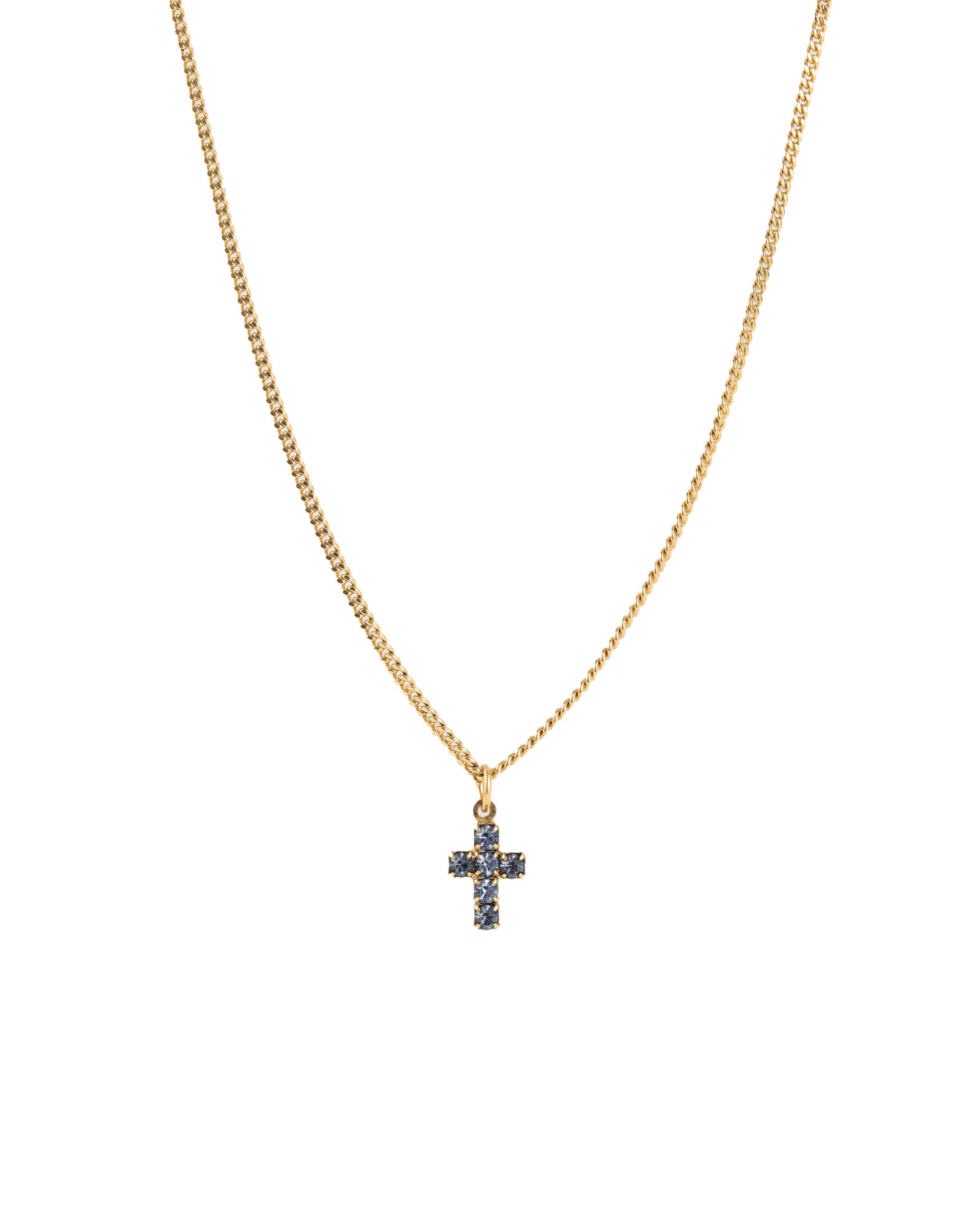 Single Mini Cross Necklace Gold Plated, Light Blue Sapphire Crystal