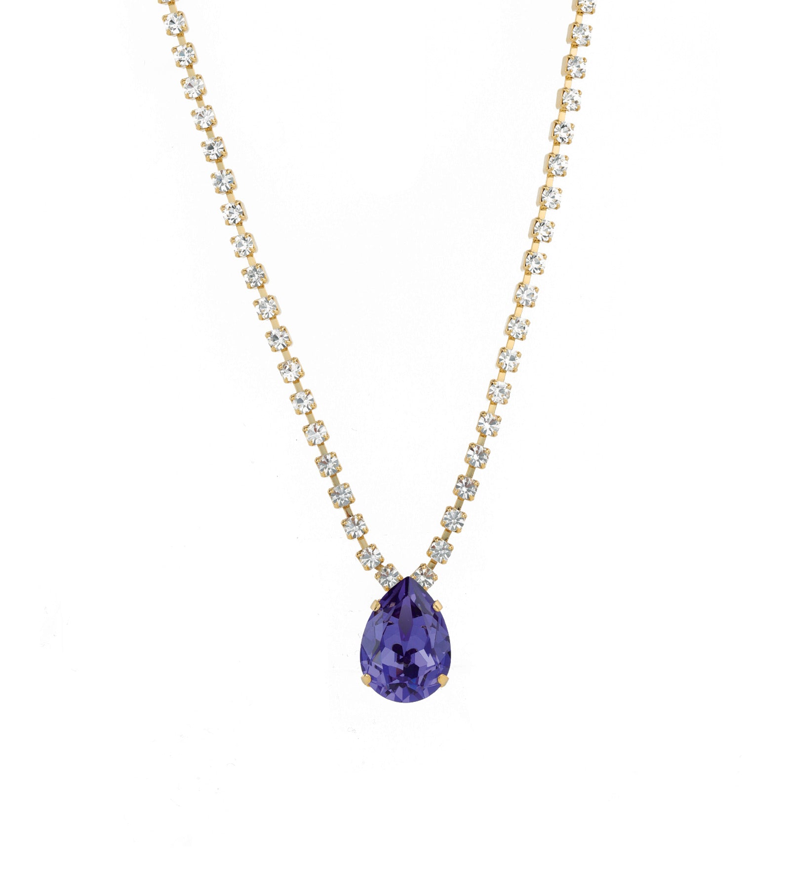 TOVA-Milli Necklace-Necklaces-14k Gold Plated, Clear / Tanzanite Crystal-Blue Ruby Jewellery-Vancouver Canada