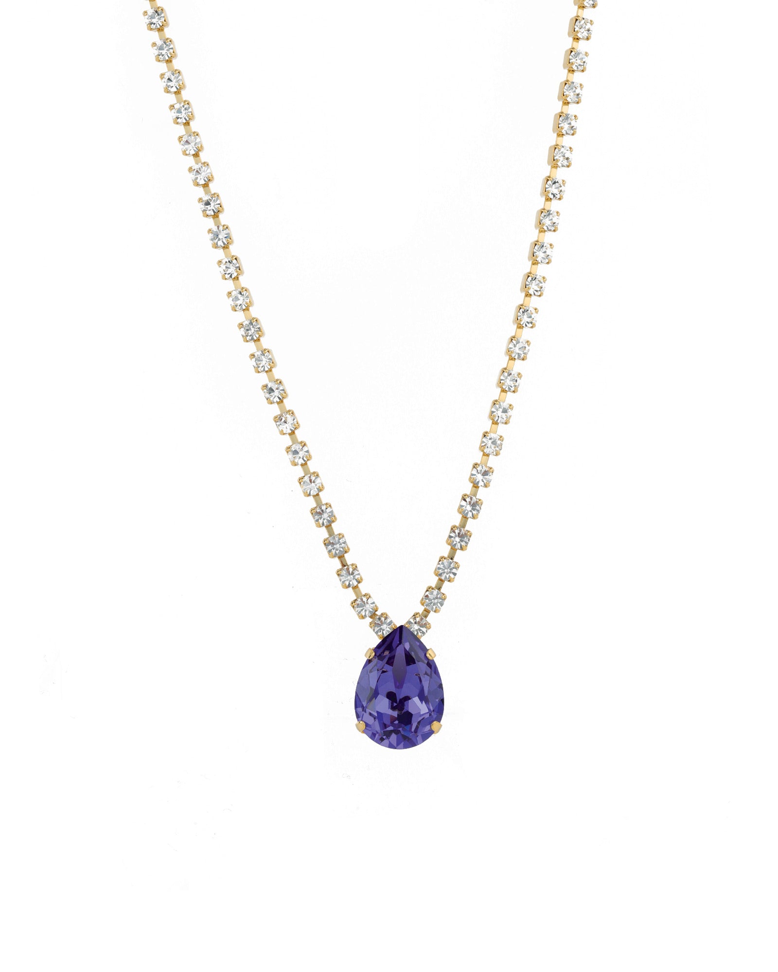 TOVA-Milli Necklace-Necklaces-14k Gold Plated, Clear / Tanzanite Crystal-Blue Ruby Jewellery-Vancouver Canada