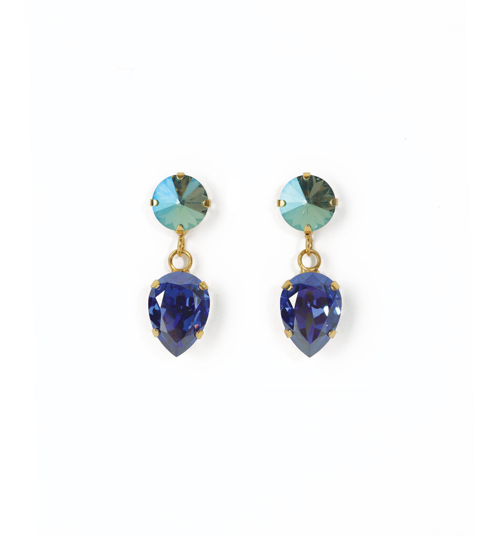 TOVA-Estee Earrings-Earrings-14k Gold Plated, Mixed Blue Crystal-Blue Ruby Jewellery-Vancouver Canada