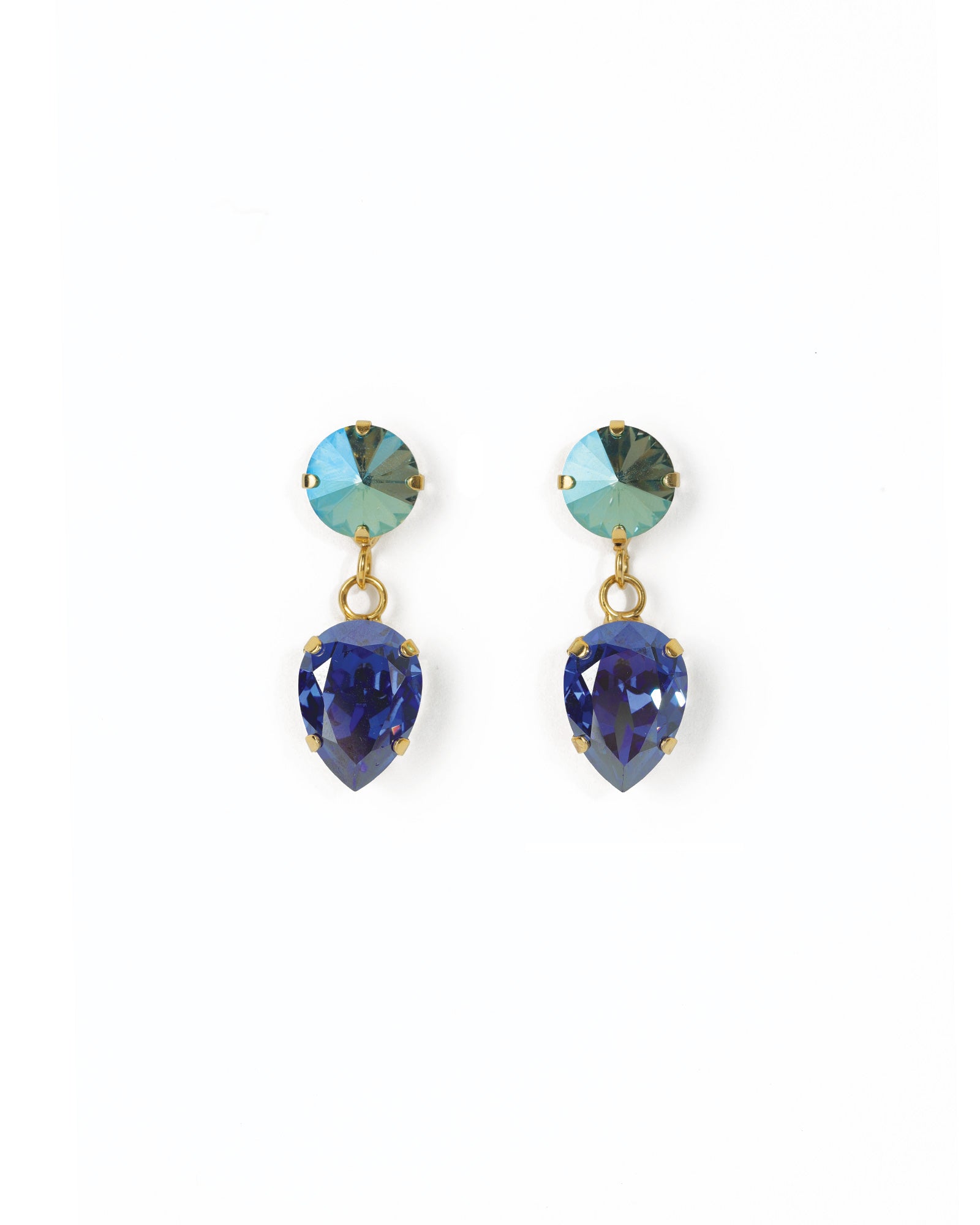 TOVA-Estee Earrings-Earrings-14k Gold Plated, Mixed Blue Crystal-Blue Ruby Jewellery-Vancouver Canada