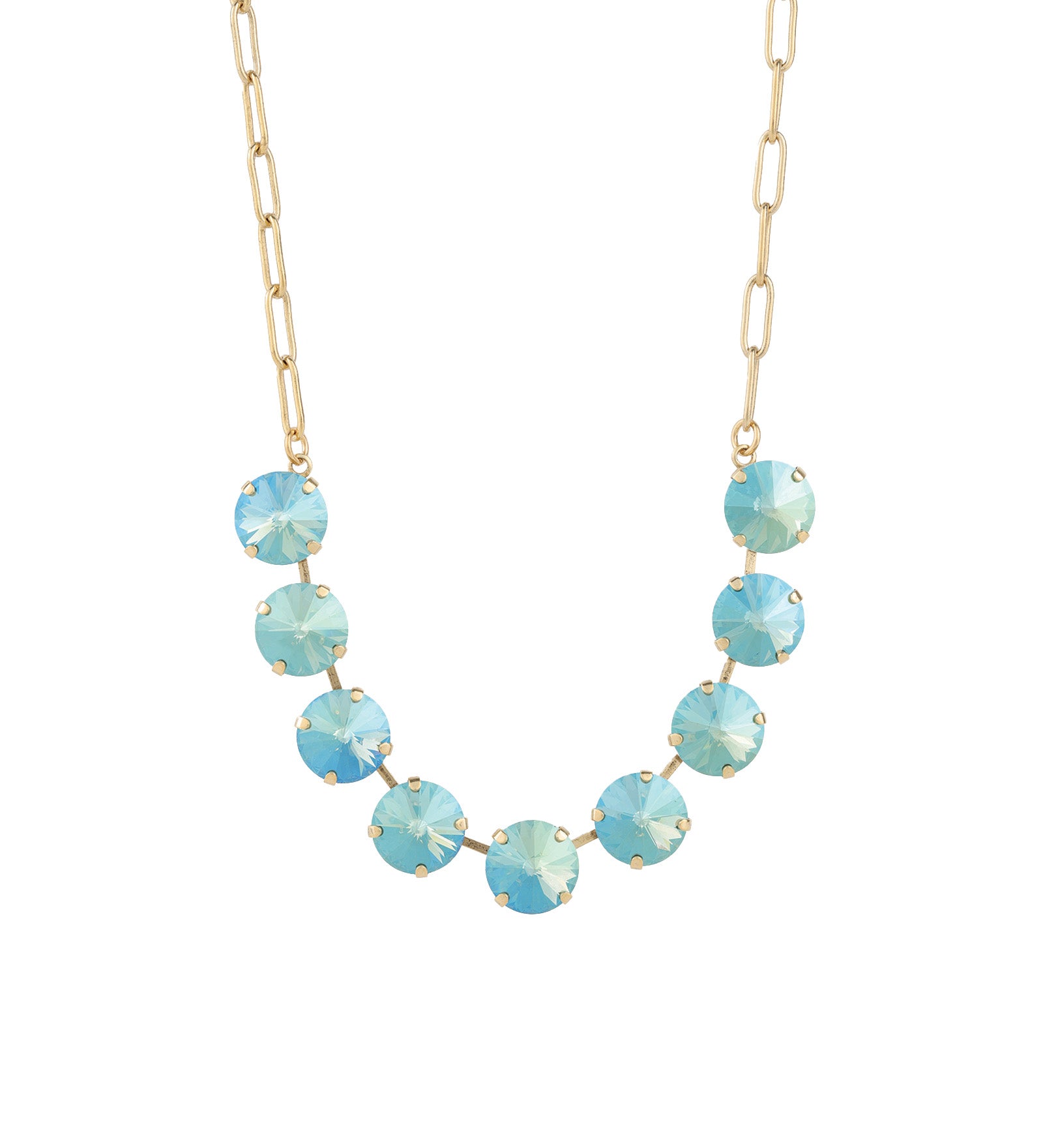 Mini Sofia Necklace 14k Gold Plated, Aqua Verde Crystal