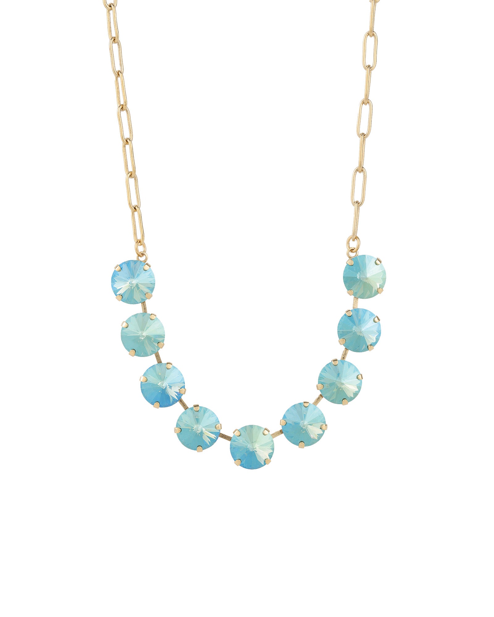 Mini Sofia Necklace 14k Gold Plated, Aqua Verde Crystal