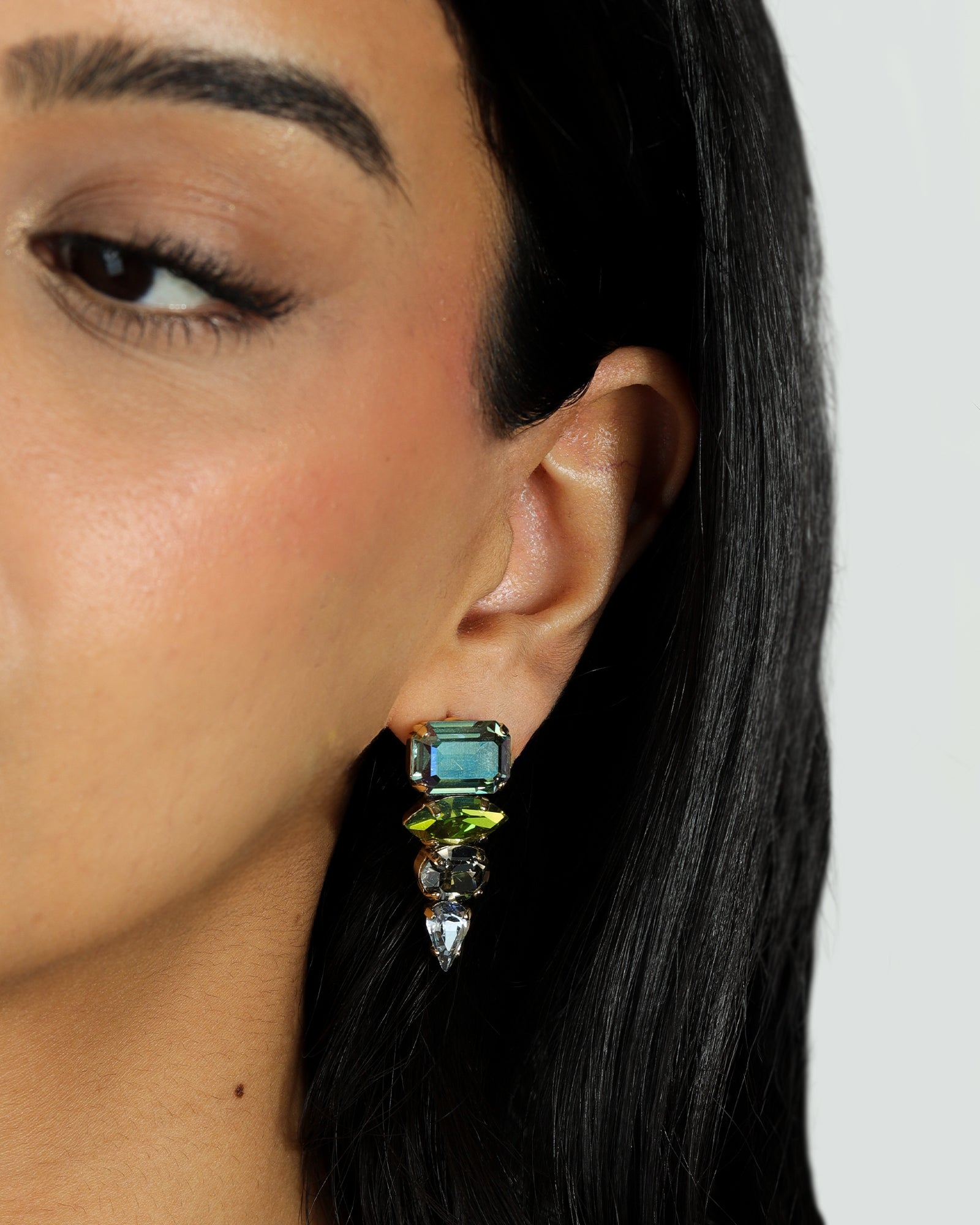 TOVA-Mary Beth Earrings-Earrings-14k Gold Plated, Green Mixed Crystal-Blue Ruby Jewellery-Vancouver Canada