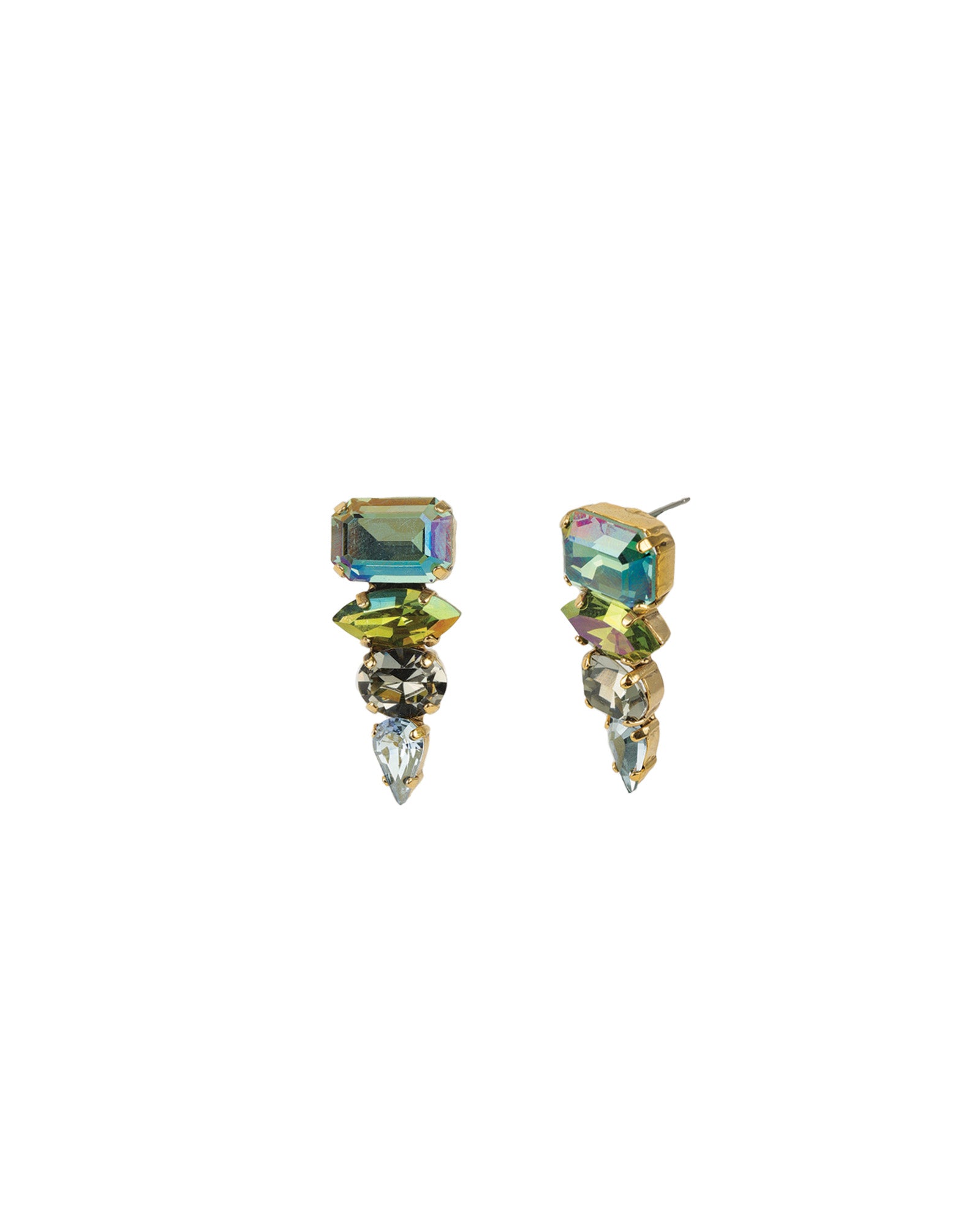 Mary Beth Earrings 14k Gold Plated, Green Mixed Crystal