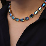 TOVA-Jabari Necklace-Necklaces-14k Gold Plated, Aqua Verde Crystal-Blue Ruby Jewellery-Vancouver Canada