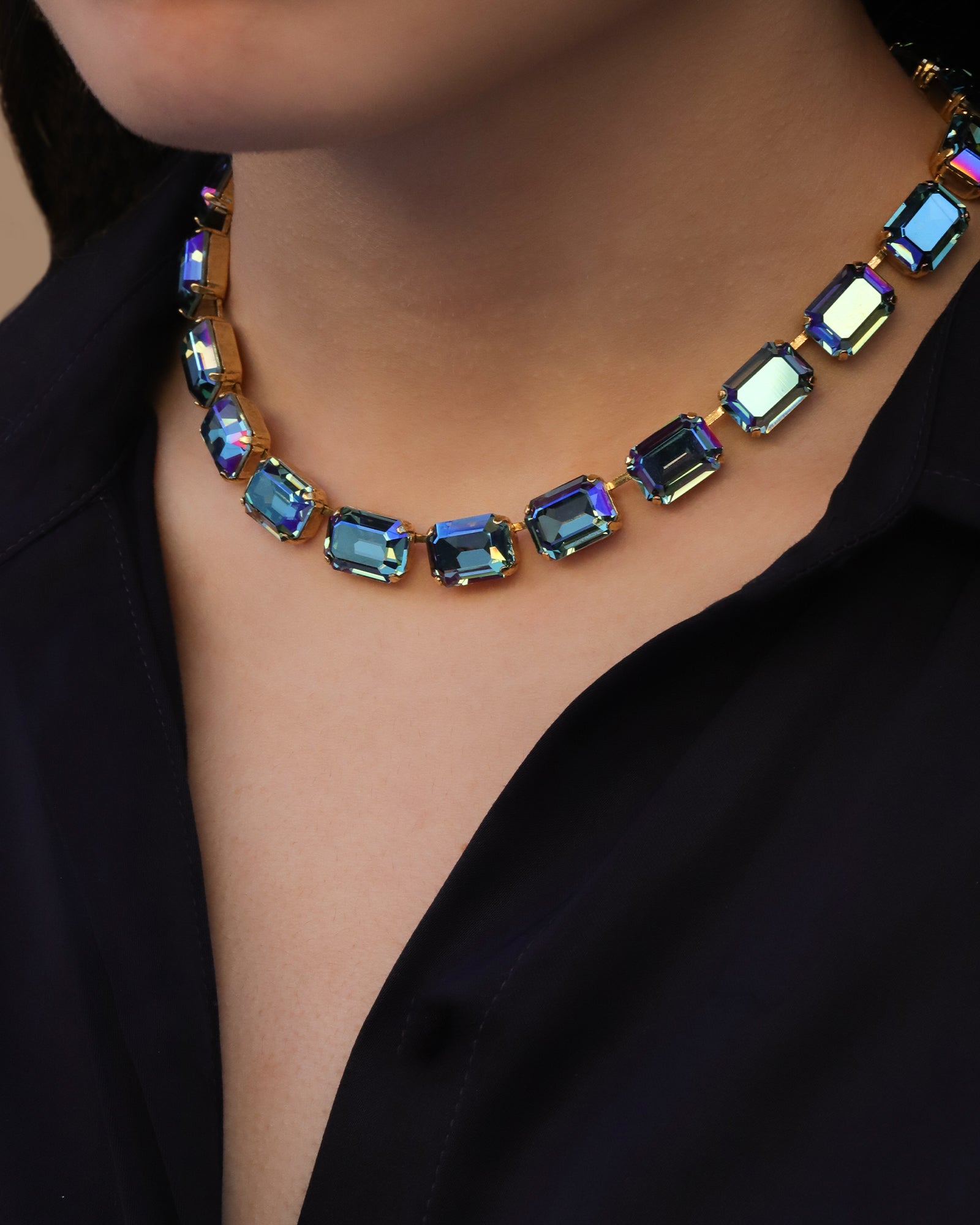 TOVA-Jabari Necklace-Necklaces-14k Gold Plated, Aqua Verde Crystal-Blue Ruby Jewellery-Vancouver Canada