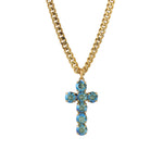 TOVA-Cross Necklace-Necklaces-14k Gold Plated, Aqua Verde Crystal-Blue Ruby Jewellery-Vancouver Canada