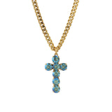 TOVA-Cross Necklace-Necklaces-14k Gold Plated, Aqua Verde Crystal-Blue Ruby Jewellery-Vancouver Canada