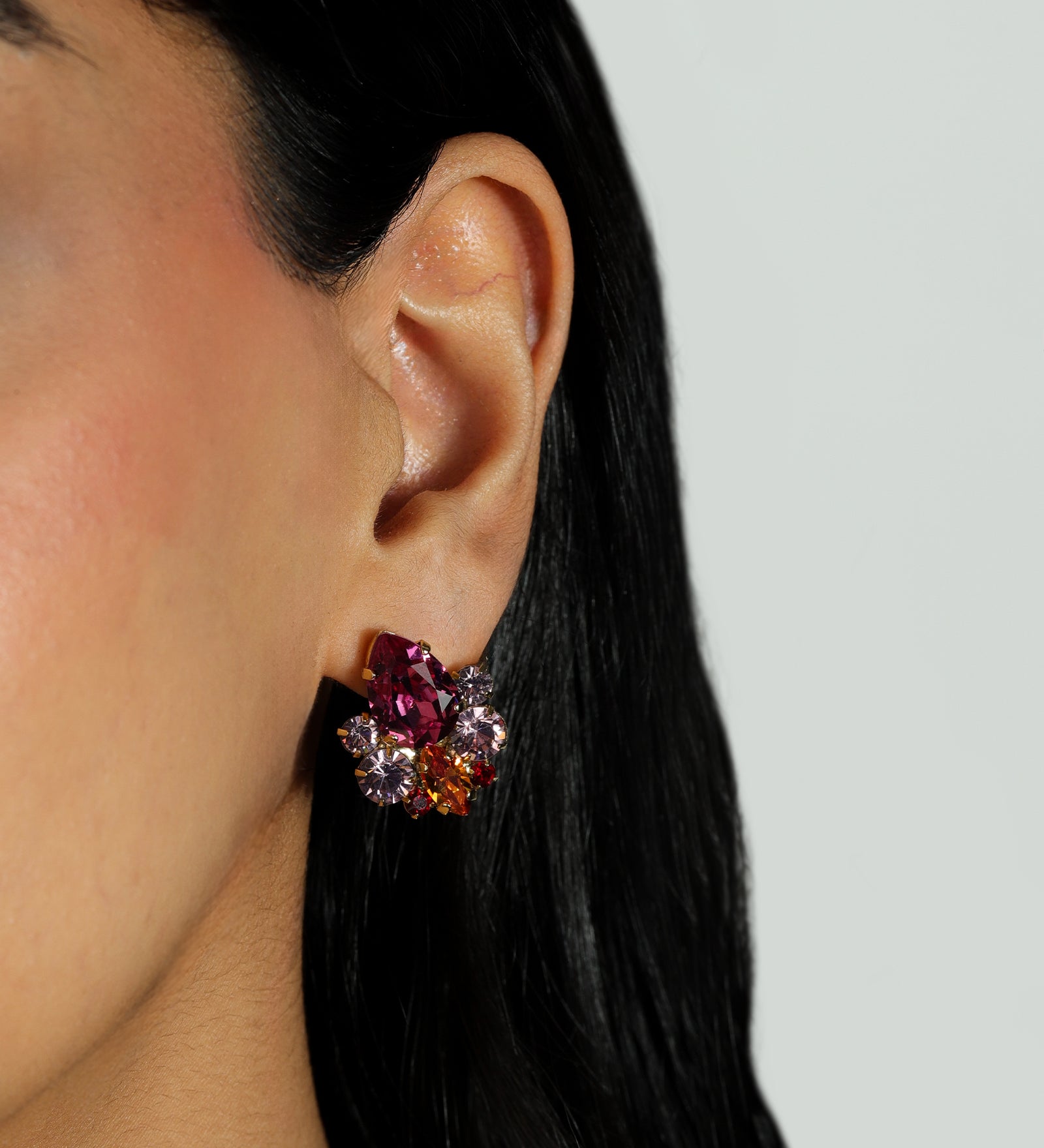 TOVA-Marcy Earrings-Earrings-14k Gold Plated, Pink Mixed Crystal-Blue Ruby Jewellery-Vancouver Canada