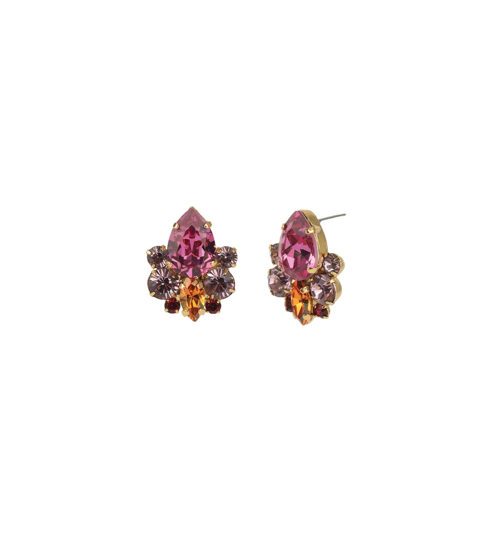 Marcy Earrings 14k Gold Plated, Pink Mixed Crystal