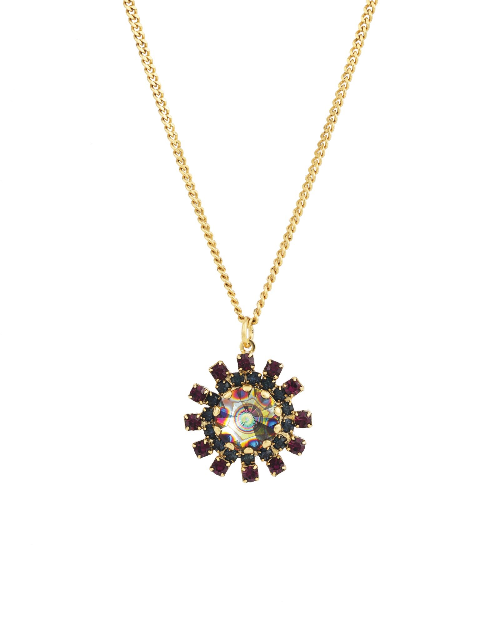 TOVA-Blaire Flower Necklace-Necklaces-14k Gold Plated, Dark Peacock Crystal-Blue Ruby Jewellery-Vancouver Canada