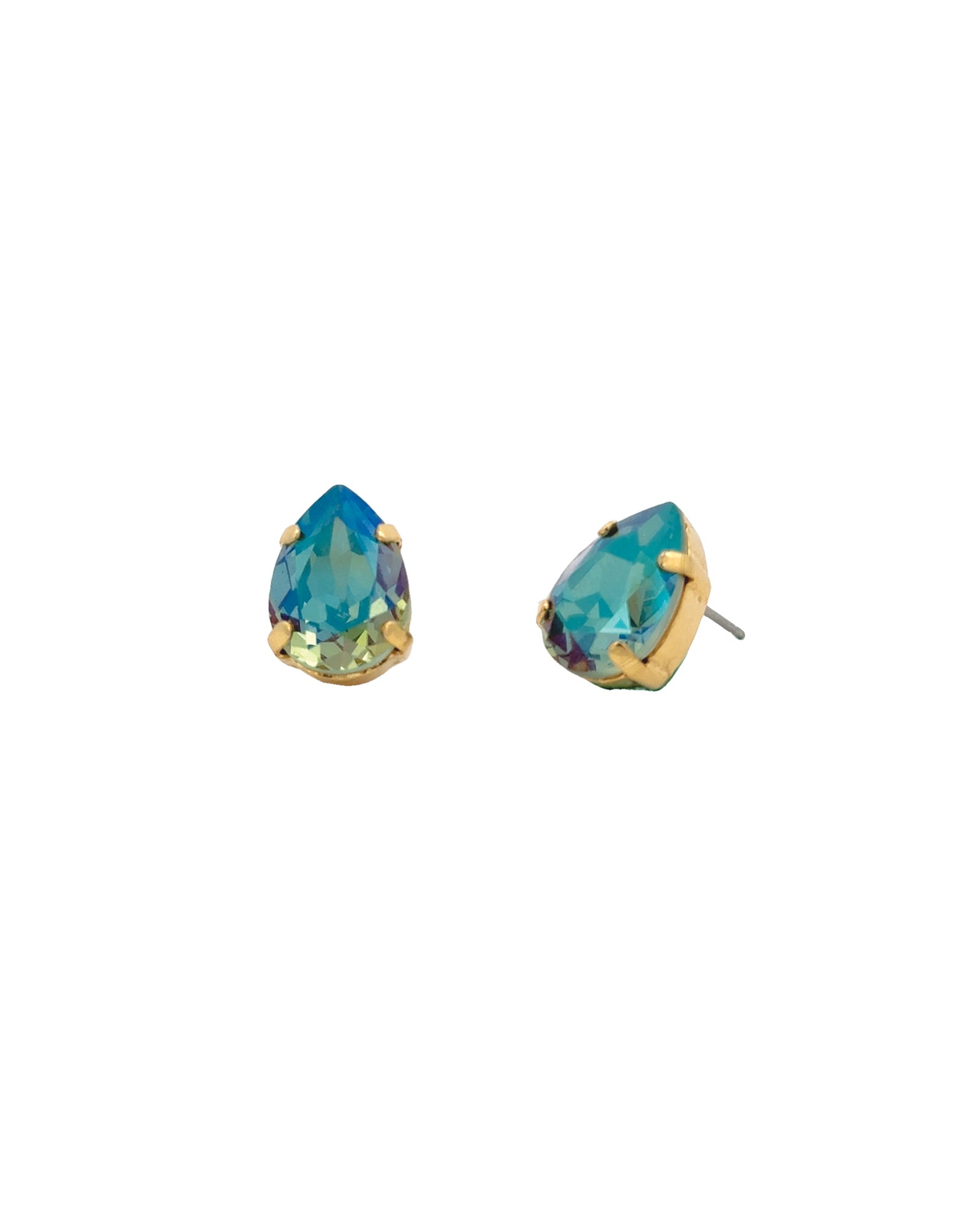 TOVA-Lumi Studs-Earrings-14k Gold Plated, Aqua Verde Crystal-Blue Ruby Jewellery-Vancouver Canada