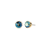 TOVA-Chrisley Studs-Earrings-14k Gold Plated, Aqua Verde Crystal-Blue Ruby Jewellery-Vancouver Canada