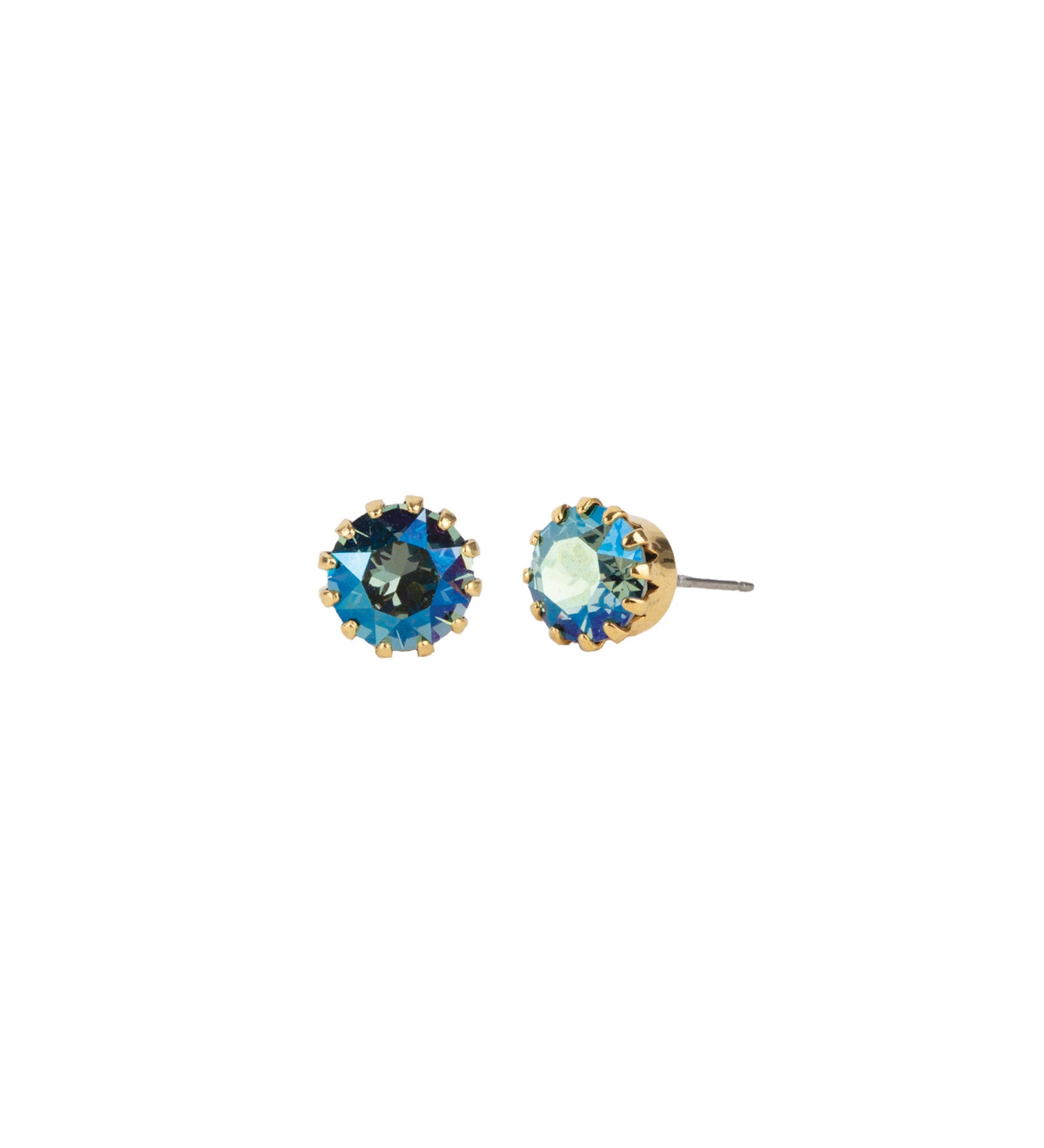 TOVA-Chrisley Studs-Earrings-14k Gold Plated, Aqua Verde Crystal-Blue Ruby Jewellery-Vancouver Canada