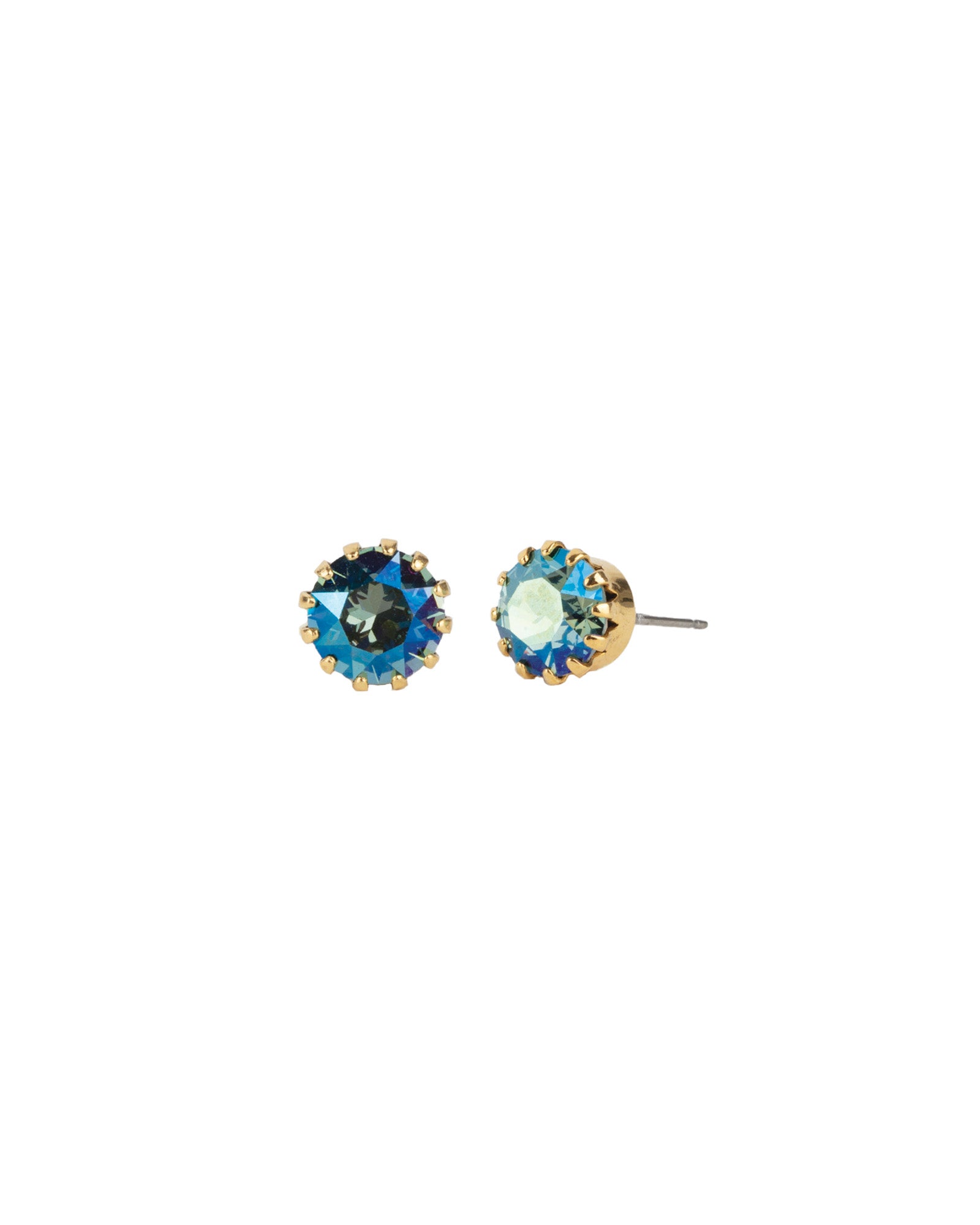 TOVA-Chrisley Studs-Earrings-14k Gold Plated, Aqua Verde Crystal-Blue Ruby Jewellery-Vancouver Canada