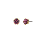 TOVA-Chrisley Studs-Earrings-14k Gold Plated, Dark Rose Crystal-Blue Ruby Jewellery-Vancouver Canada