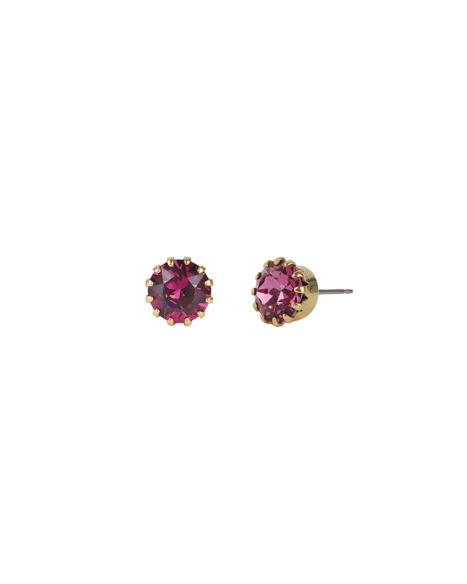 TOVA-Chrisley Studs-Earrings-14k Gold Plated, Dark Rose Crystal-Blue Ruby Jewellery-Vancouver Canada