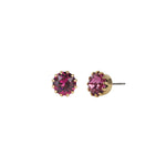 TOVA-Chrisley Studs-Earrings-14k Gold Plated, Dark Rose Crystal-Blue Ruby Jewellery-Vancouver Canada