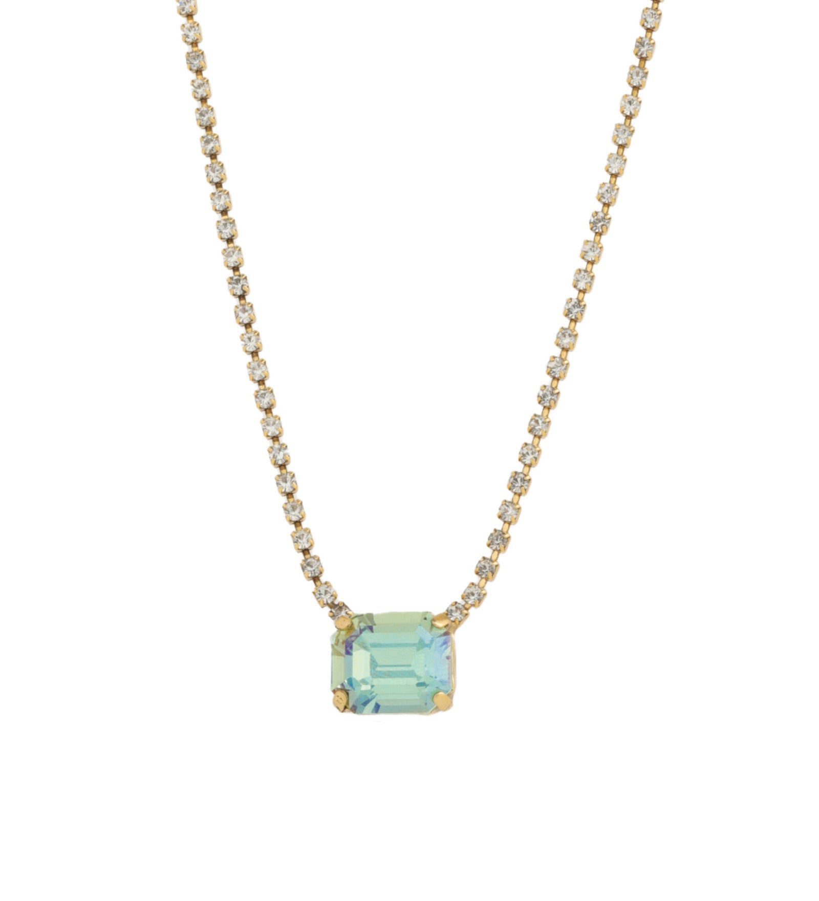 TOVA-Rhys Rectangle Necklace-Necklaces-14k Gold Plated, Aqua Verde Crystal-Blue Ruby Jewellery-Vancouver Canada