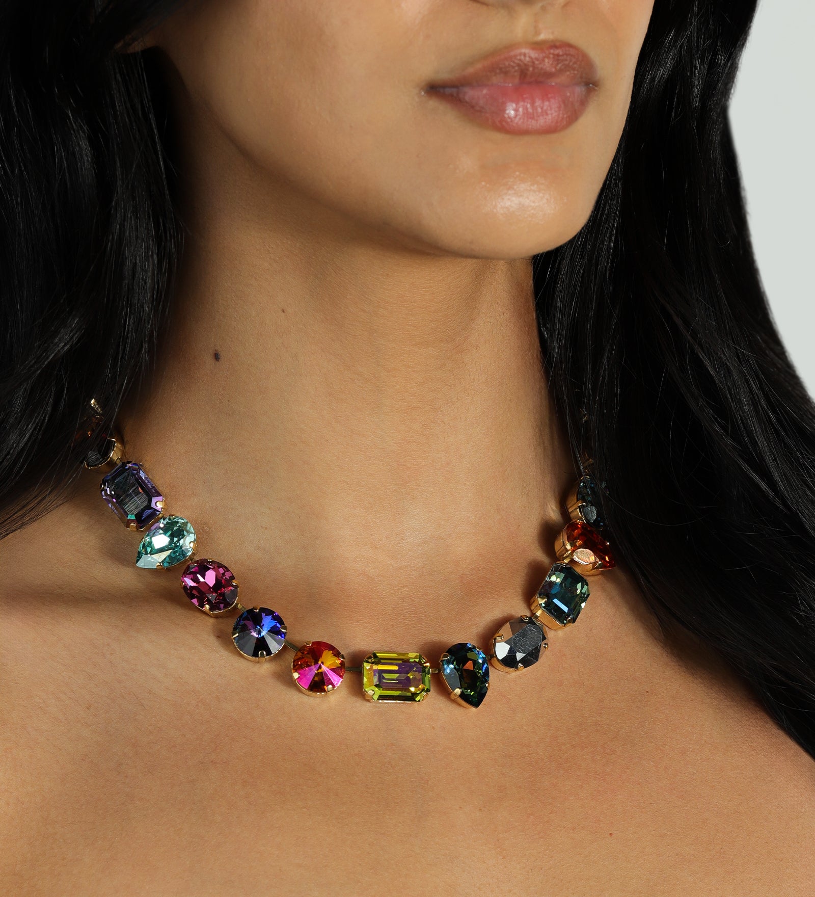 TOVA-Sara Necklace-Necklaces-14k Gold Plated, Mixed Rainbow Crystal-Blue Ruby Jewellery-Vancouver Canada