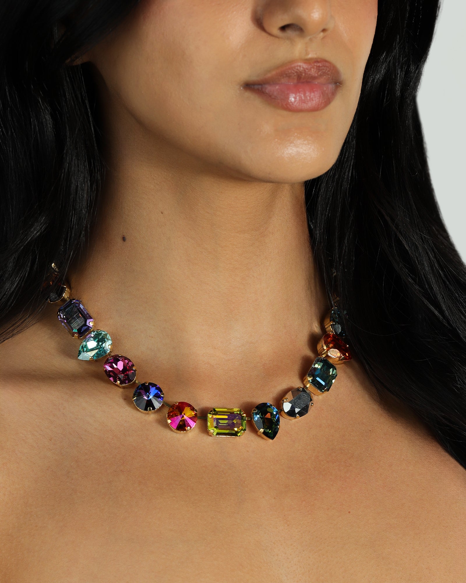 TOVA-Sara Necklace-Necklaces-14k Gold Plated, Mixed Rainbow Crystal-Blue Ruby Jewellery-Vancouver Canada