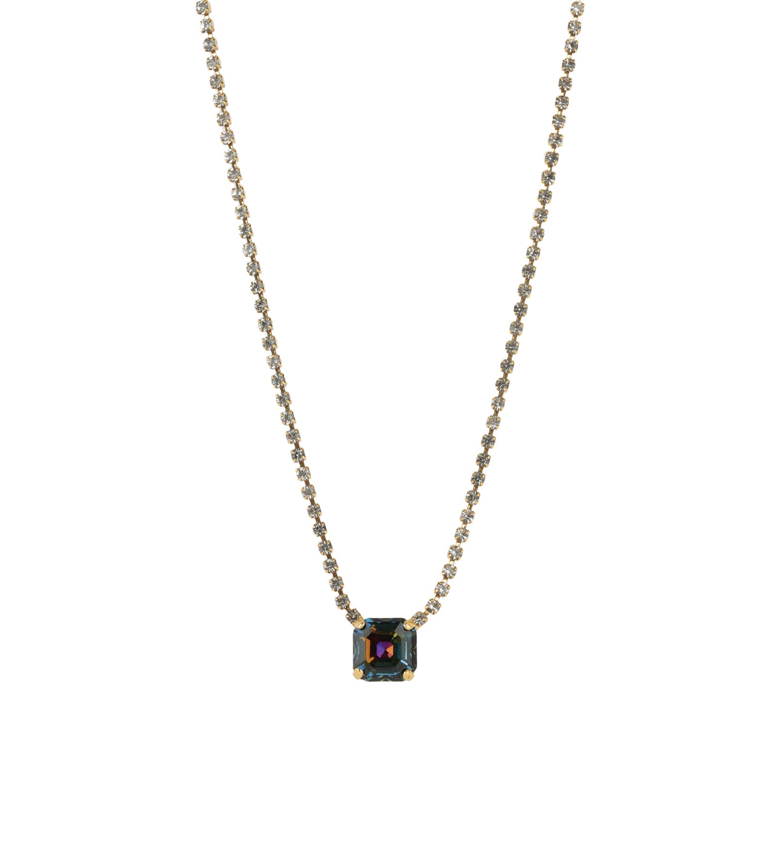 Rhys Rectangle Necklace 14k Gold Plated, Aqua Volcano Crystal