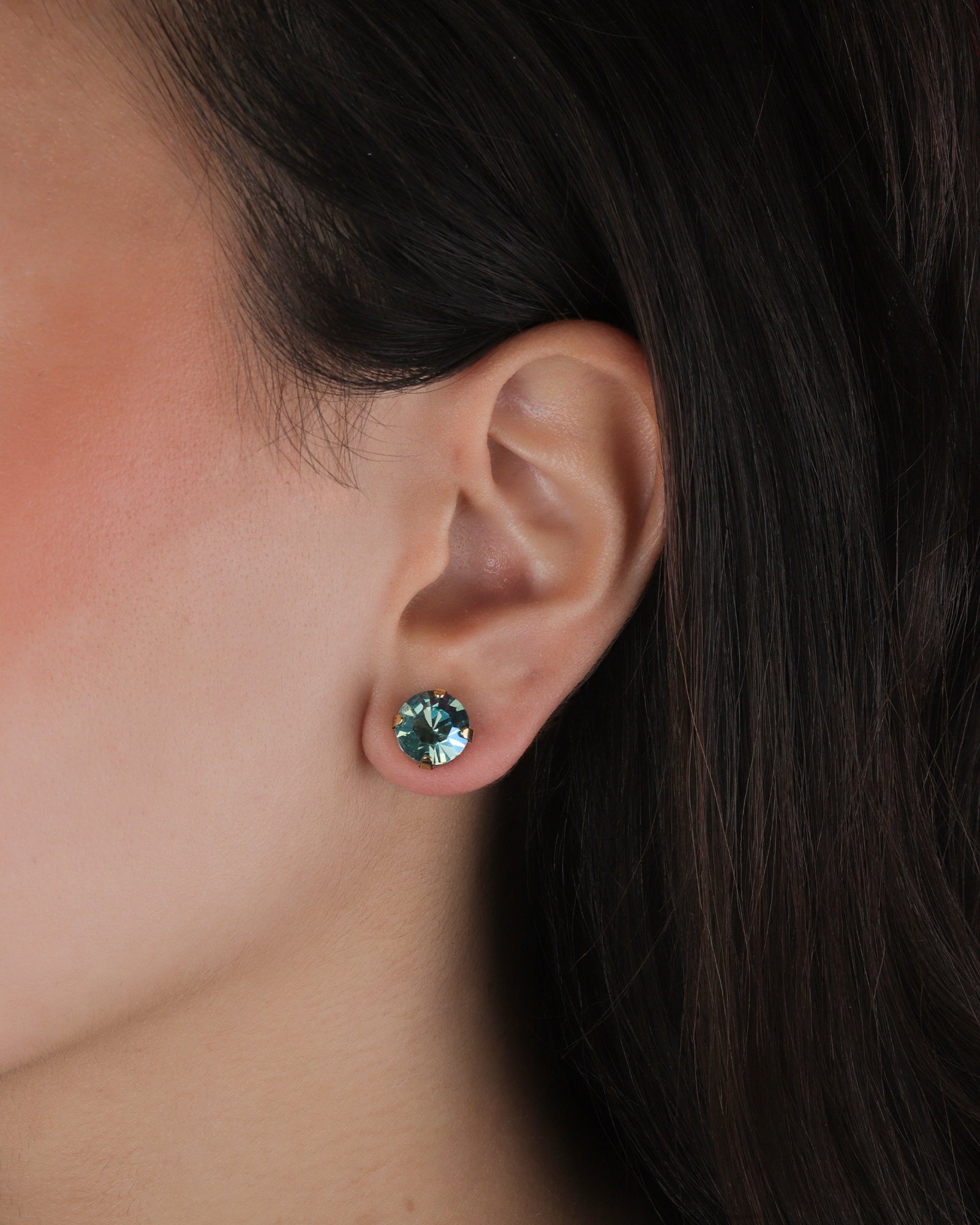 TOVA-Trentley Studs | 10mm-Earrings-14k Gold Plated, Aqua Verde Crystal-Blue Ruby Jewellery-Vancouver Canada