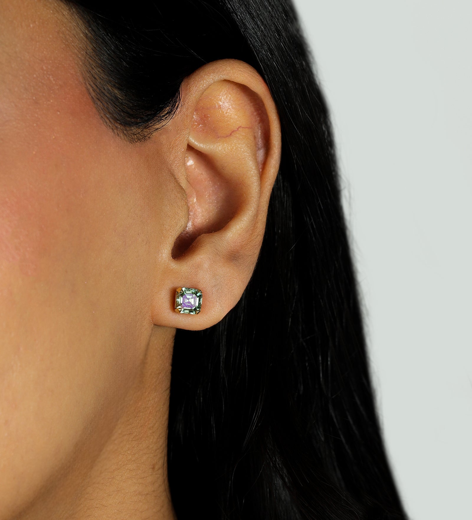 TOVA-Mini Niki Studs-Earrings-14k Gold Plated, Aqua Lemon Crystal-Blue Ruby Jewellery-Vancouver Canada