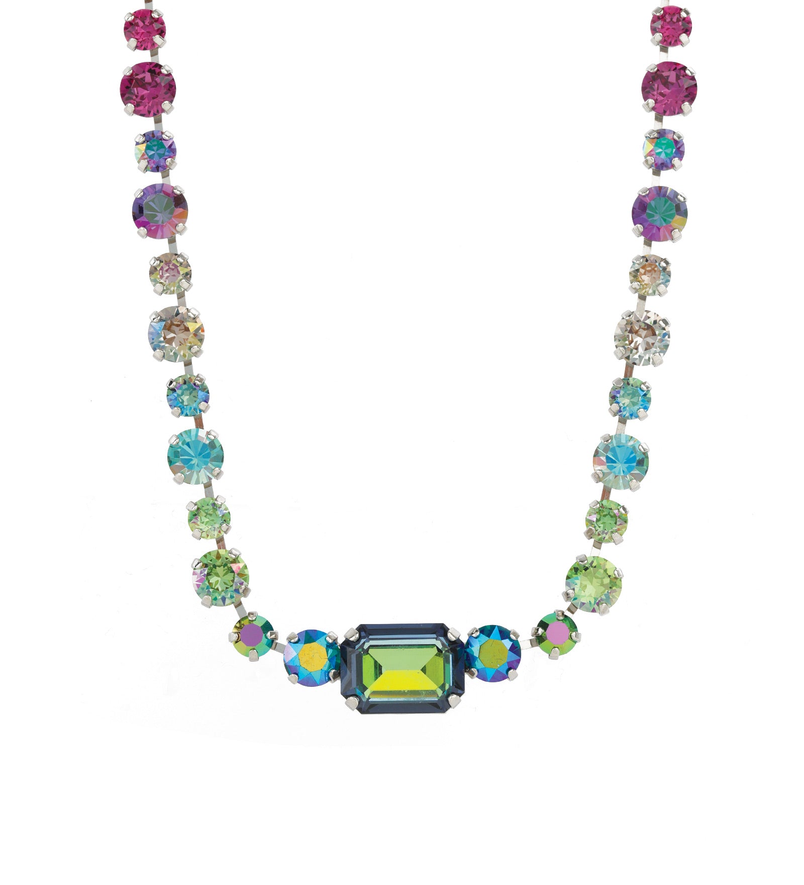 TOVA-Paisley Necklace-Necklaces-Silver Plated, Mixed Rainbow Crystal-Blue Ruby Jewellery-Vancouver Canada