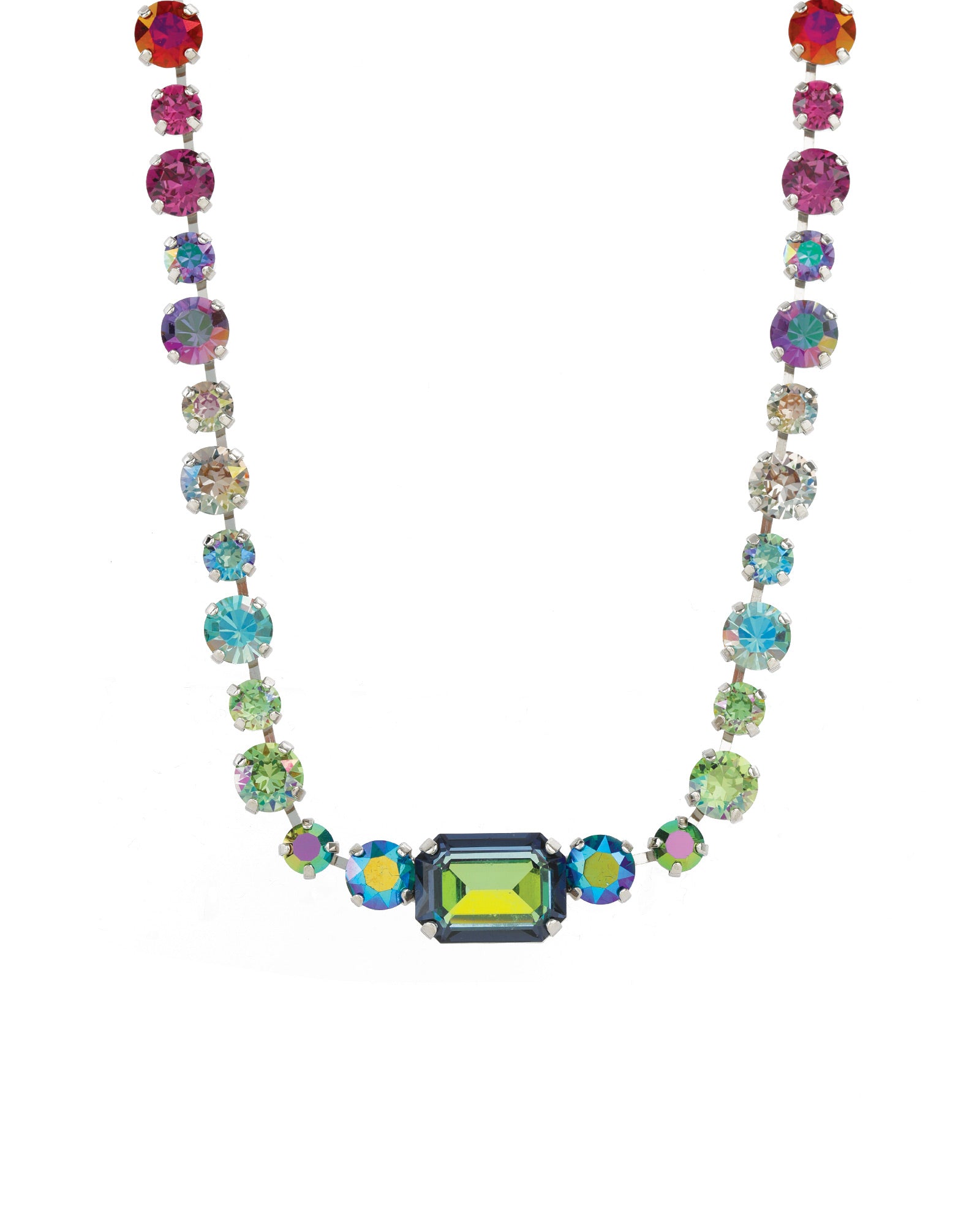 TOVA-Paisley Necklace-Necklaces-Silver Plated, Mixed Rainbow Crystal-Blue Ruby Jewellery-Vancouver Canada