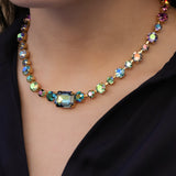 TOVA-Paisley Necklace-Necklaces-14k Gold Plated, Mixed Rainbow Crystal-Blue Ruby Jewellery-Vancouver Canada