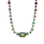 TOVA-Paisley Necklace-Necklaces-14k Gold Plated, Mixed Rainbow Crystal-Blue Ruby Jewellery-Vancouver Canada