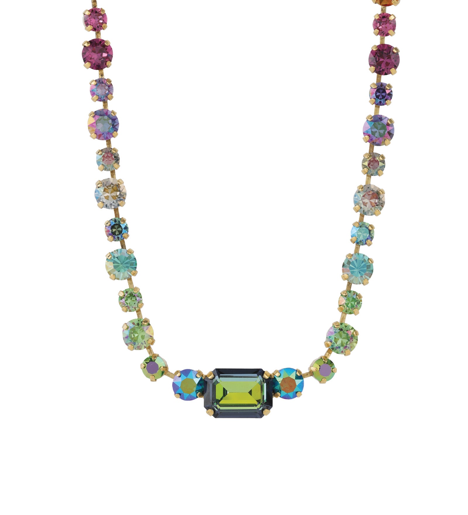 TOVA-Paisley Necklace-Necklaces-14k Gold Plated, Mixed Rainbow Crystal-Blue Ruby Jewellery-Vancouver Canada