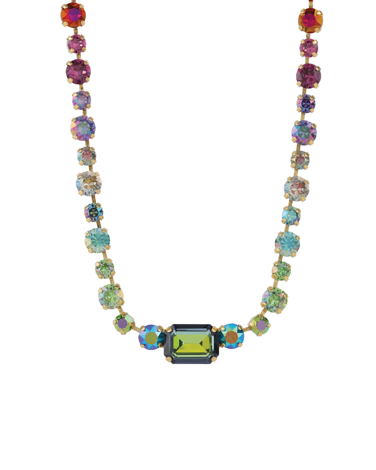 TOVA-Paisley Necklace-Necklaces-14k Gold Plated, Mixed Rainbow Crystal-Blue Ruby Jewellery-Vancouver Canada