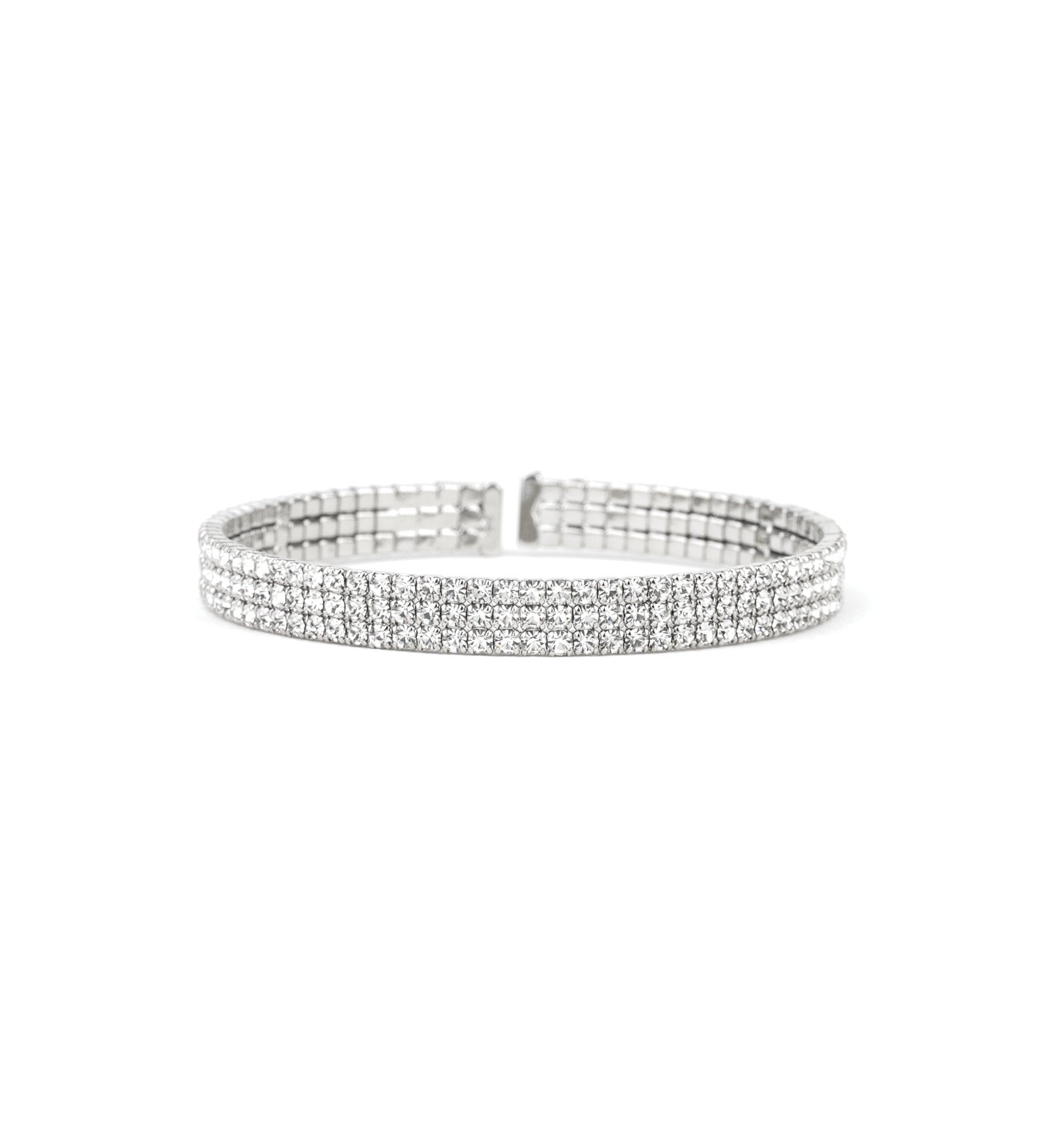 3 Row Crystal Bracelet Silver Tone, White Crystal