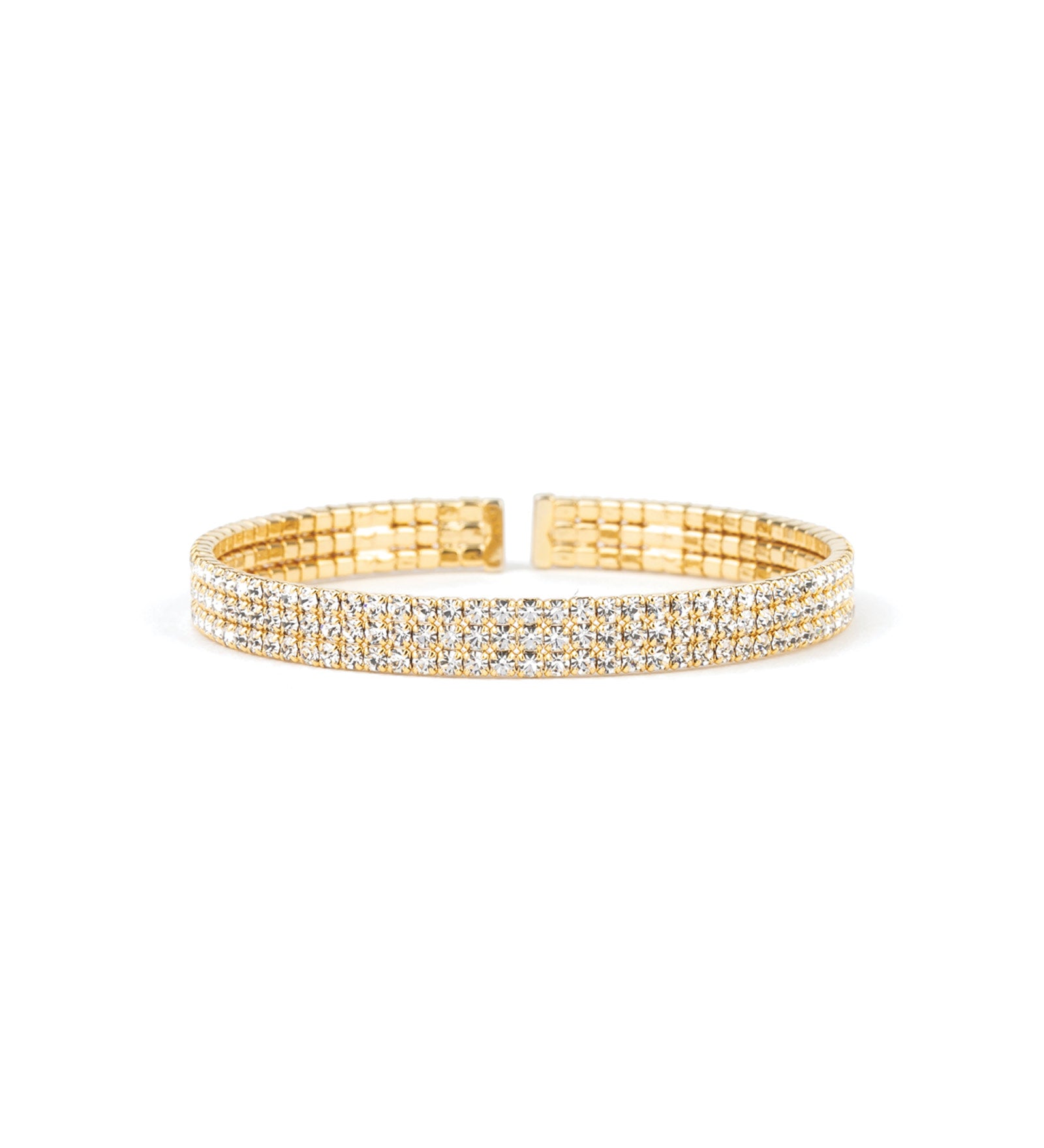 3 Row Crystal Bracelet Gold Tone, White Crystal