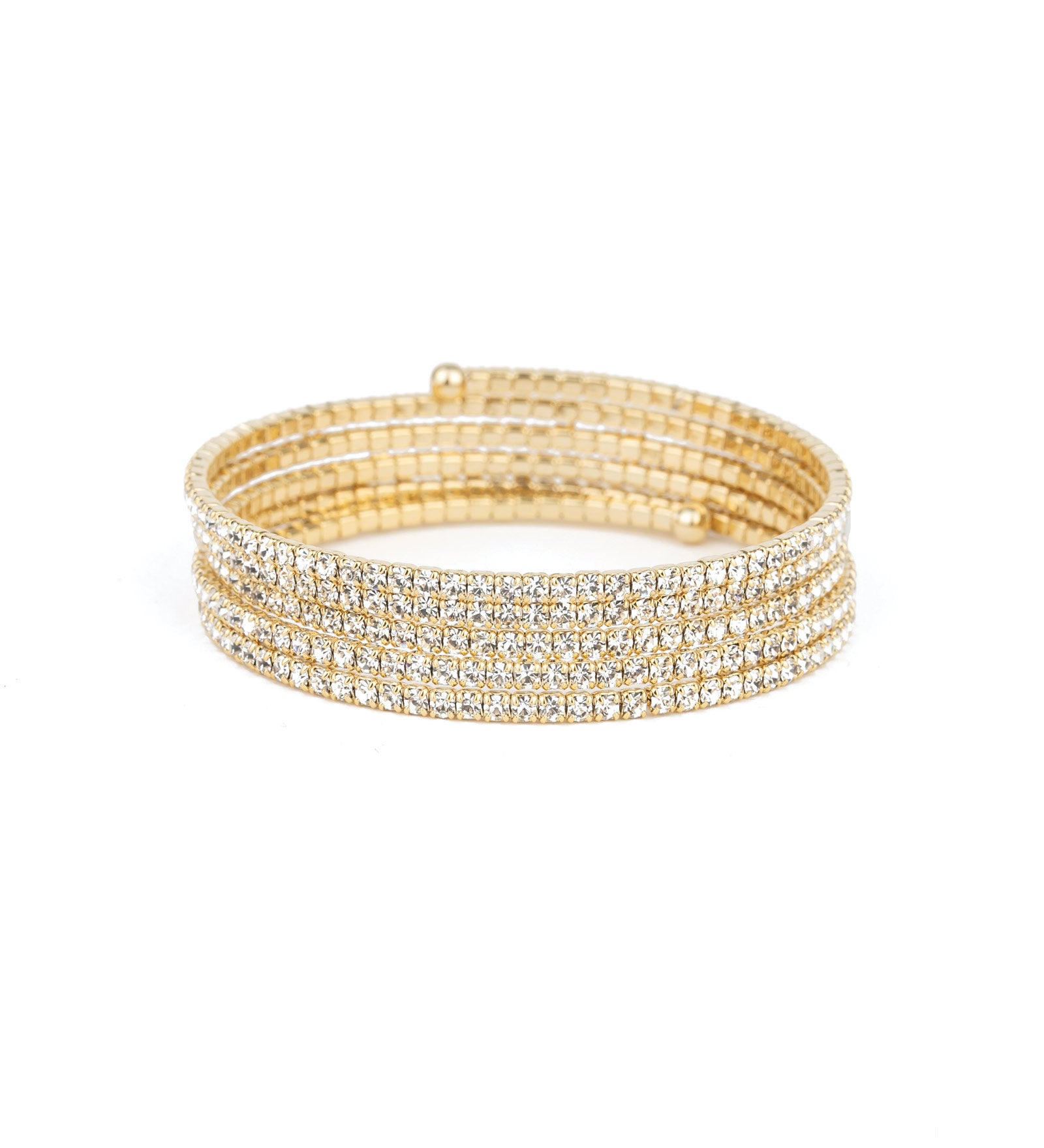 5 Row Crystal  Wrap Cuff Gold Tone, White Crystal