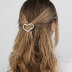 1 Row Large Crystal Heart Hairclip Gold Tone, White Crystal