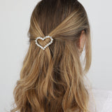 1 Row Large Crystal Heart Hairclip Gold Tone, White Crystal