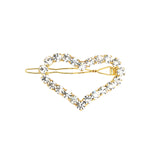 1 Row Large Crystal Heart Hairclip Gold Tone, White Crystal