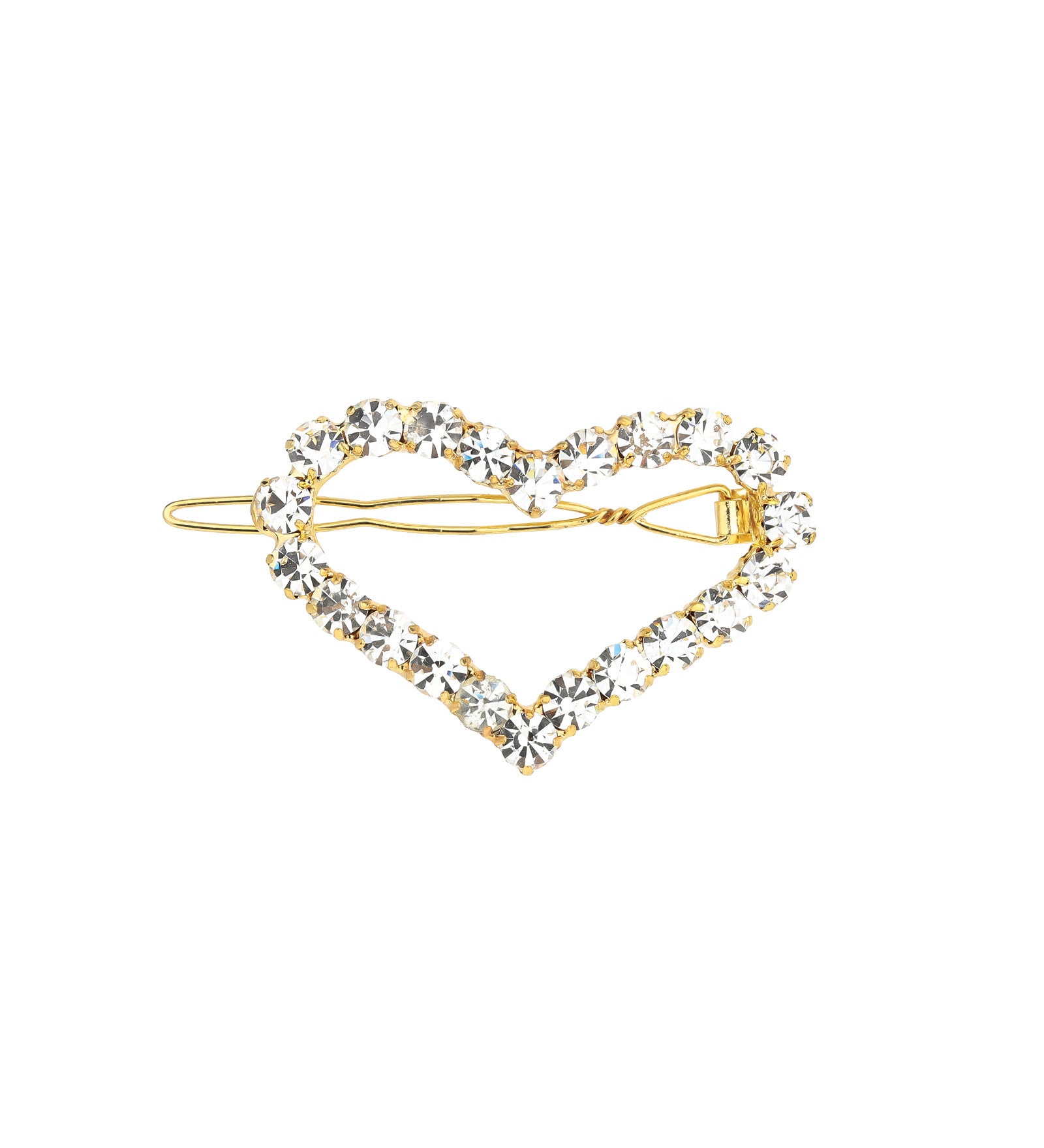 1 Row Large Crystal Heart Hairclip Gold Tone, White Crystal