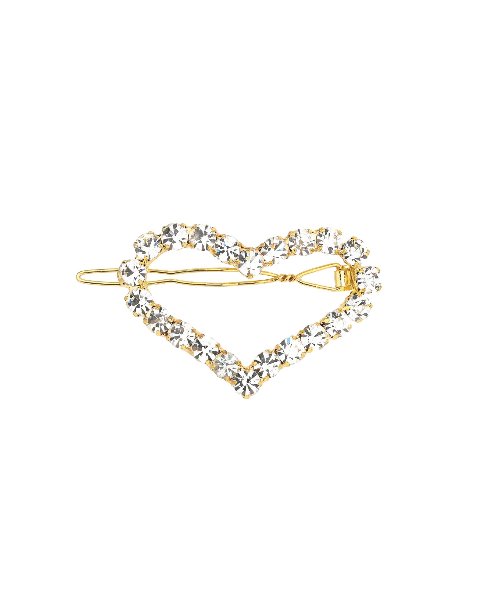 1 Row Large Crystal Heart Hairclip Gold Tone, White Crystal