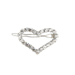 1 Row Large Crystal Heart Hairclip Silver Tone, White Crystal