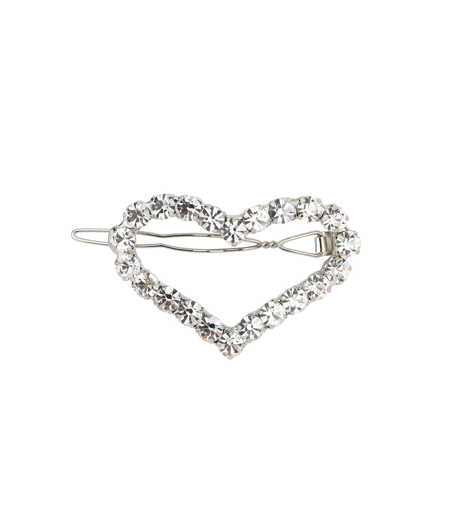 1 Row Large Crystal Heart Hairclip Silver Tone, White Crystal