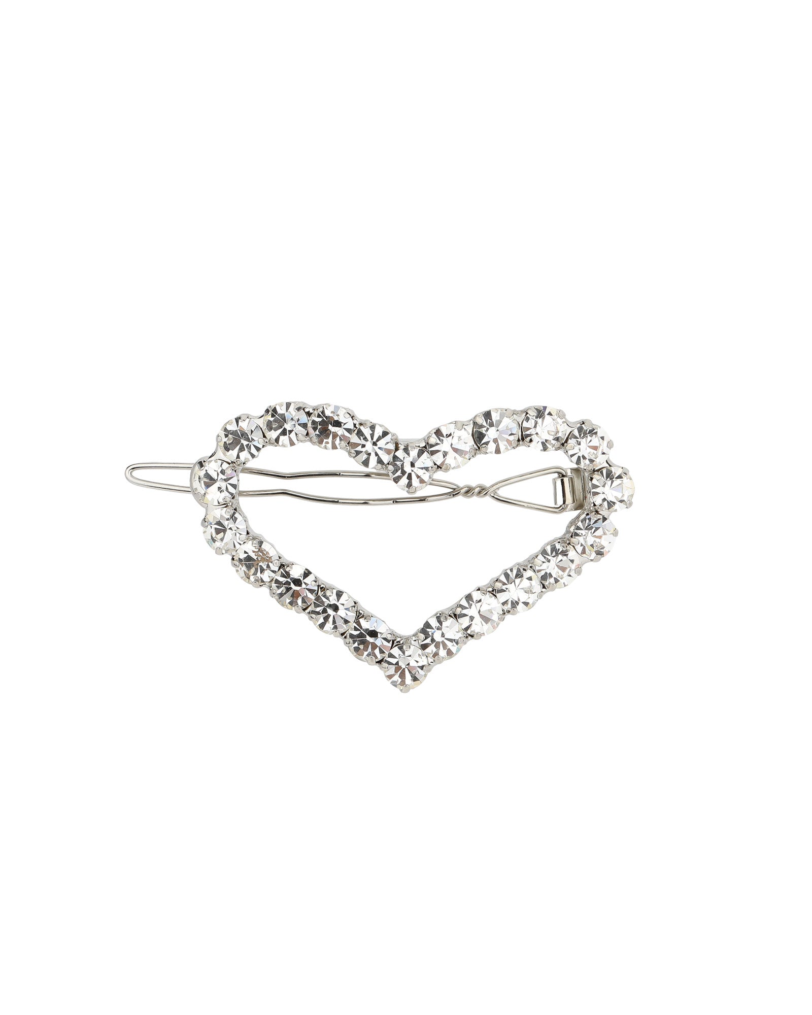 1 Row Large Crystal Heart Hairclip Silver Tone, White Crystal