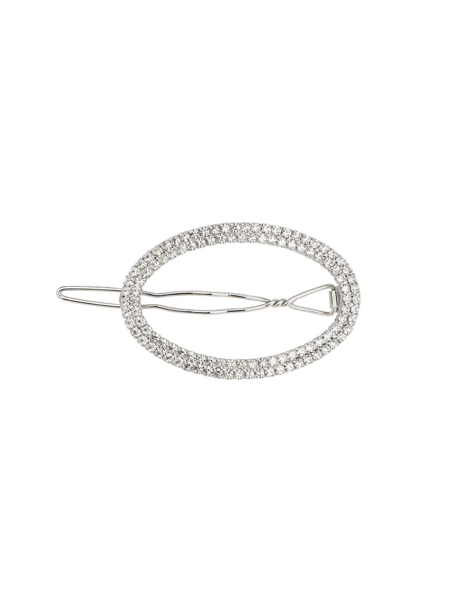 2 Row Crystal Oval Hairclip Silver Tone, Cubic Zirconia