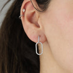 2 Oval Link Studs Silver Tone, White Crystal