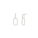 2 Oval Link Studs Silver Tone, White Crystal