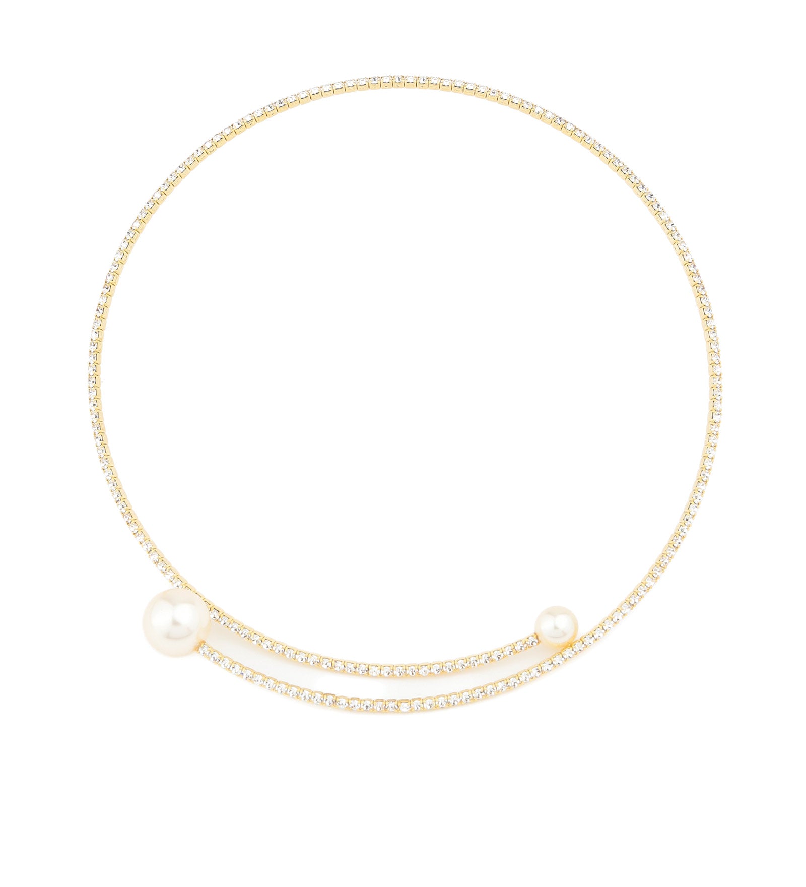 Crystal Coin Single Pearl Collar Gold Tone, White Crystal